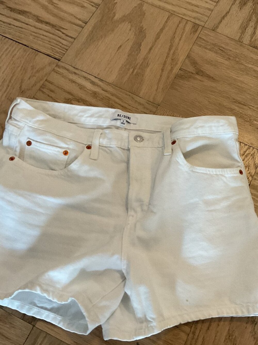 RE/DONE White Denim Shorts Size 29 High Rise Button Fly Designer